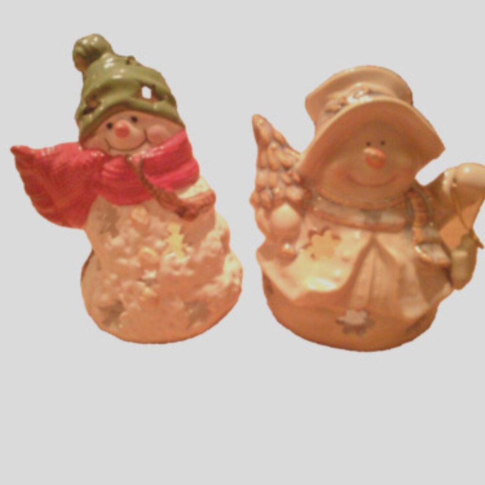 Lot 2 ceramic snowmen tealight candle‎ holder